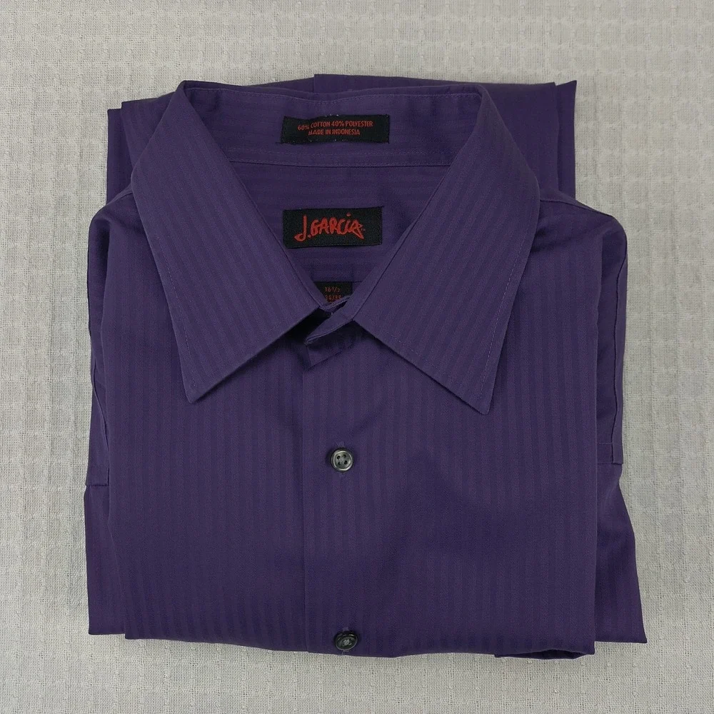J Garcia‎ Mens Large Purple Tonal Stripe Long Sleeve Wrinkle Free Dress Shirt